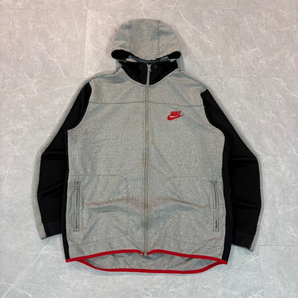 Nike Mens Grey Black Colorblock Full Zip Hoodie Red Logo Trim Jacket 2223